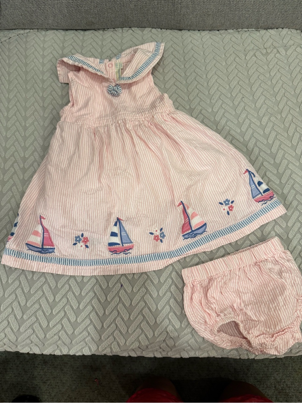 Jojo Maman Bebe pink sailor sailboat pink striped dress size 12-18 months